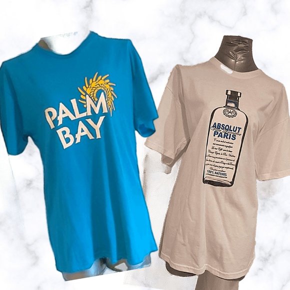 ♣ White Absolut Vodka T-Shirt & Bright Blue Palm - Picture 1 of 5